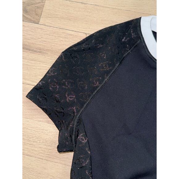 Chanel 24C Black White Crystal CC Logo Neoprene Stretch Jersey Top T Shirt 38 - Picture 11 of 16